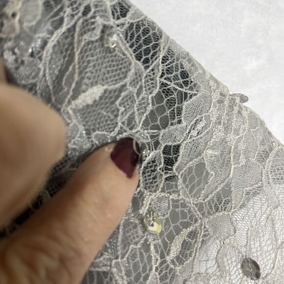 JJs House Wedding Formal Dress Flowy Silver Gray Sequins Size 8 NWT - Picture 8 of 10